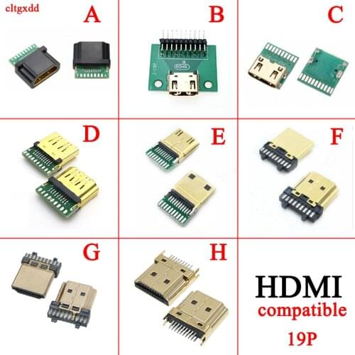 1X HDMI-compatibl 19Pin Female Male Plug Connector Gold-plating Test Socket Jack Repair Replacement Soldering PCB Board DIY Part