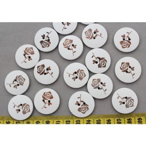 250 pcs Adorable laser carved Rose flower Wood wooden Buttons 1'' white color 2 holes -MK0027