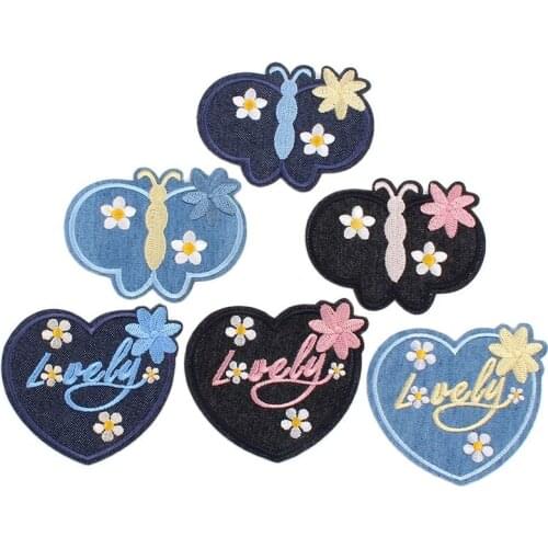6pcs/lot embroidered patch Cartoon Butterfly Flowers Sticker Iron On Patches for bag shoes Jean Sew On Stripe Fabirc Patches