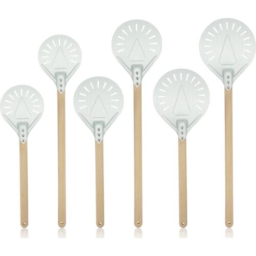 7/8/9 inch Perforated Pizza Turning Peel Pizza Shovel Aluminum wooden handle Pizza Peel Paddle Short Pizza Tool Non Slip Handle