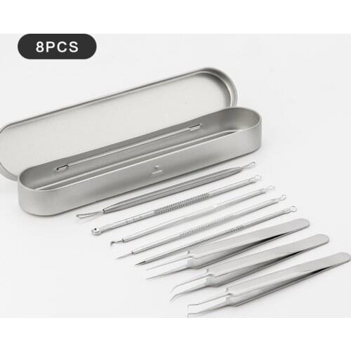 8pcs Stainless Steel Acne Blackhead Remover Needles Extractor Pimple Blemish Comedone Removal Kit Double Head Face Care Tool