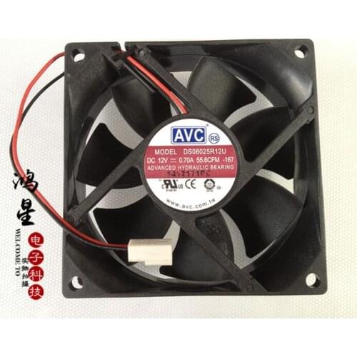 AVC 8CM DS08025R12U DC 12V 0.7A 80*80*25mm 8CM 2-wire mute large air volume case CPU cooling fan