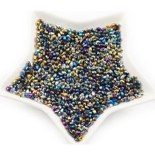 Plating Water droplet Austrian crystal beads 100Pcs 3*5mm Glass Loose Beads for Jewelry Bracelet Making DIY Finding Accessories