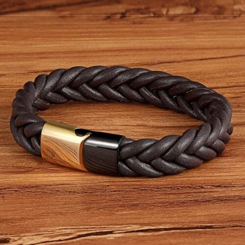 TYO Hand Accessories Geometric Braided Jewelry Stainless Steel Buckle Clasp Genuine Leather Bracelet Color Combination Design