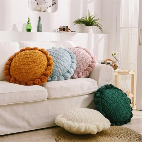 Nordic Throw Pillow Knitted Pillows Home Decor Pompom Round Kids Room Decoration Handmade Soft Tassel Sofa Bed Crib Cushion