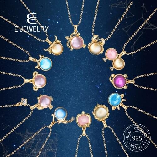 E Jewelry 12 Constellation Natural Shell Crystal Necklace Pendant 18K Gold Plated Chain Necklaces for Women Birthday Gift
