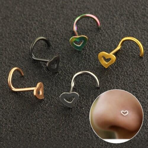 Love Shape Hook Nose Nail Stainless Steel Hollow Hearts Nose Ring Body Nose Piercings Septum Jewelry heart-shaped mini nose nail