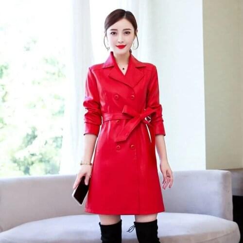 Women Jacket Autumn Winter 2021 New Leather Leather Jacket Womens Mid-Length Korean Style Slim Lapel Leather Windbreaker Jacket