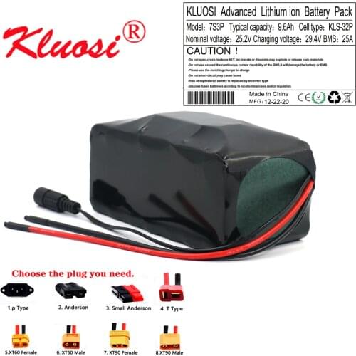 KLUOSI 7S3P 24V 9.6Ah 25.2V 10A 29.4V Lithium Battery Pack FOR Electric Motor Bicycle Scooter Motor Built-in 25A BMS Balanced
