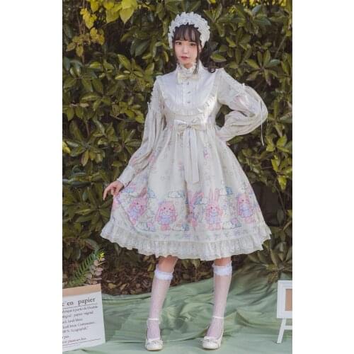 Sweet princess lolita dress vintage stand lace bowknot cute printing victorian dress kawaii girl gothic lolita op loli cosplay