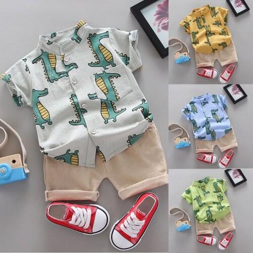 Fashion Toddler Infant Kids Baby Boys Clothes Short Sleeve Cartoon Dinosaur Printed T-shirt Tops+short Gentleman Outfits Set#p4