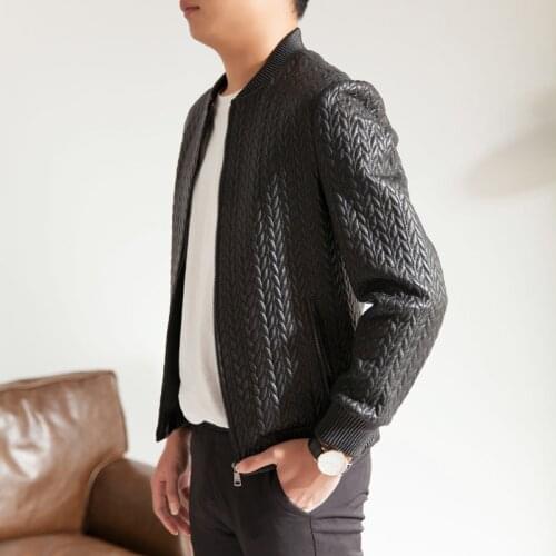 Winter Warm Cotton Liner Mens Bomber Jacket Stand Collar Zipper Business Casual Slim Fit Genuine Leather Suit Coat Male Outwear