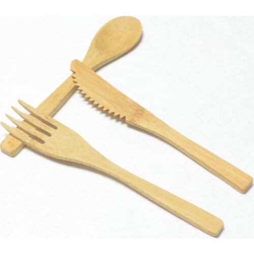16CM Bamboo bamboo knife fork, Bamboo Cutlery Set Spoon Fork Cutter Cutting Reusable Bamboo party use spoon fork knife