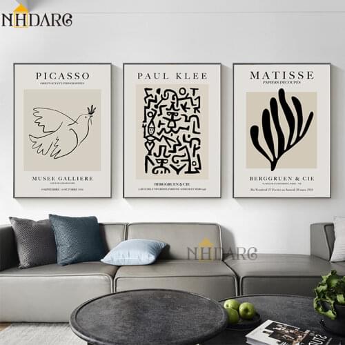 NHDARC Paul Klee Picasso Matisse Black White Painting Canvas Print Poster Wall Art Picture Abstract Living Room Home Decor