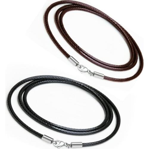 1.5mm 2mm 3mm Black Red Coffee Leather Cord Necklace Wax Rope Chain with Stainless Steel Clasp for Men Women DIY Necklace Making