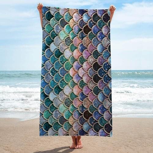 Superfine Fiber Mermaid Beach Towel Creative Digital Printing Sunscreen Shawl Quick Drying Towel 80x160cm Household Bath Towel