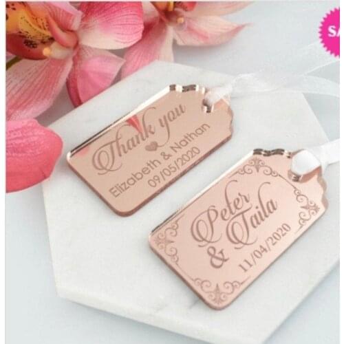 Rose Gold Custom Acrylic Mirror Tags, Favor Tag, 20 pcs, Laser Cut Mirror, Baby Shower Tags, Personalized Mirror Tags, Reception