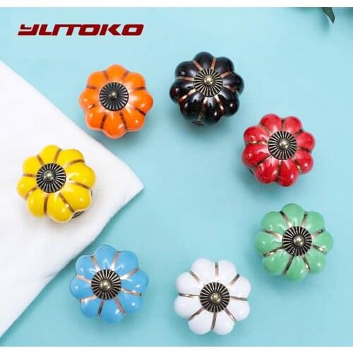 YUKOTO Cabinet Knobs Colorful Ceramic Pumpkin Handle 40mm Single Hole Cabinet Handle with screw Furniture Handle