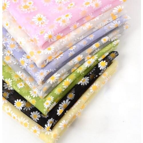 Daisy Printing Mesh Fabric 150cm Width For Girl Summer Dress Flower Dress Handmade DIY Curtain Clothing Decoration Fabric P124