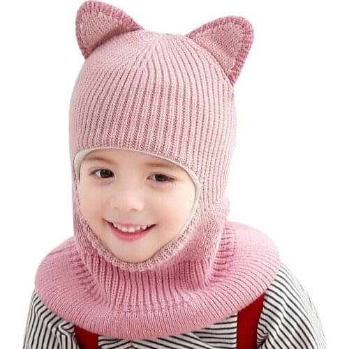 Kids Winter Knitted Hats Scarf Girls Boys Pompom Hat Children Warm Outdoor Windproof Cap Set Baby Plus Velvet Hat Bonnet Scarves