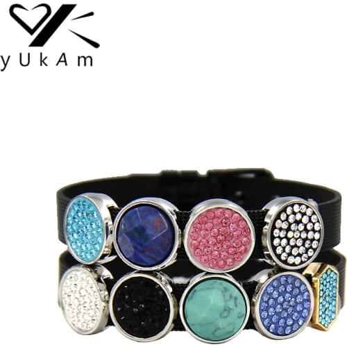 YUKAM Jewelry Round Sliders Full Crystal Rhinestone Pink Blue Black White Stone Slide Charms Keeper for Mesh Bracelet DIY Making
