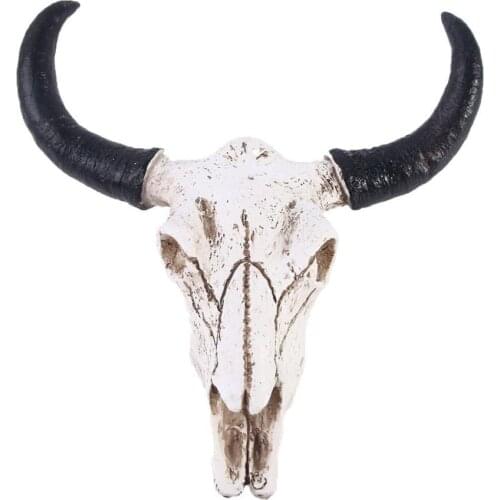 Resin Longhorn Cow Skull Head Wall Hanging Decor 3D Animal Wildlife Sculpture Figurines Crafts Horns For Home Halloween Decor
