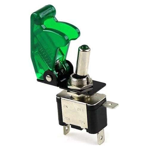 Auto Car Boat Truck Illuminated Led Toggle Switch With Safety Aircraft Flip Up Cover Guard green 12V20A transparent