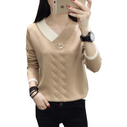 Autumn Winter New Sweater Womens Thick Warm Sweater Tops V-neck Sweaters Loose Bottoming Sweaters Plus size Pullover Sweaters