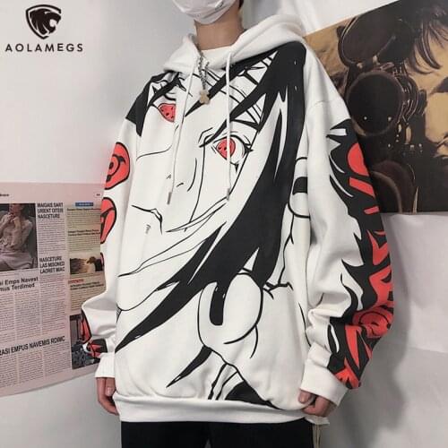 Aolamegs Casual Hoodies Men Anime Boy Print Oversized Hoody Sweatshirts High Street Hip Hop Harajuku Streetwear Couple All-match