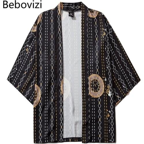 Bebovizi Japanese Style Streetwear Geometric Yukata Men Women Cardigan Coat Blouse Harajuku Robe 2020 Japan Kimono Haori Clothes