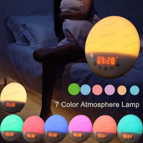 WiFi Smart Wake Up Light Workday Alarm Clock Voice Control Electronic Alarm Clock with 7 Colors Sunrise/Sunset Clock Home Decor