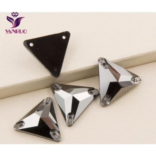 YANRUO Jet Hematite 3270 Triangle Sew Glass Crystal Rhinestones Sewing On Crystals For Clothes Strass Crystals Rhinestone