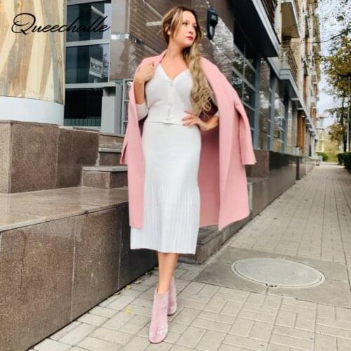 9 Colors Womens Skirts Autumn Winter Solid Elastic Waist Knitted Skirt Elegant Pleated Ruffles A-line Skirt Female Maxi Skirts