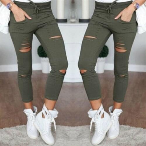 Women Pants Pencil Trousers Skinny Stretch Pants For Women Ladies 2020 Slim Trousers New Fashion Spring Autumn Hole Sweatpants