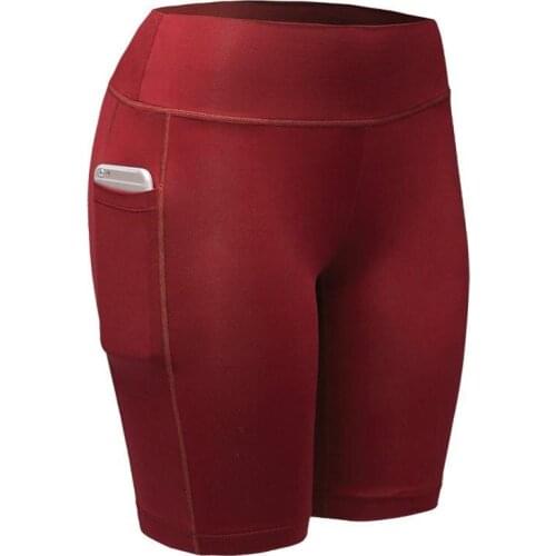 Women Elastic Running Fitness Gym Shorts With Pocket Feminino Fitness Workout Shorts Quick Drying Women Sports Shorts