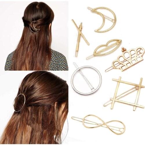 Gold Metal Punk Hairgrip Triangle Circle Hairpins Crown Barrette Bow Moon Hair Clip For Women Girls Holder Accessories Jewelry