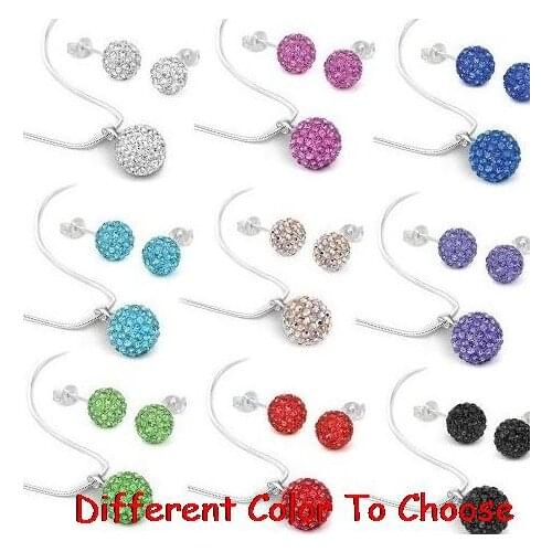 10mm wge232w rhinestone multicolor ab clay pave 16inch Silver Plated snake chain Crystal crystal set earrings Necklace