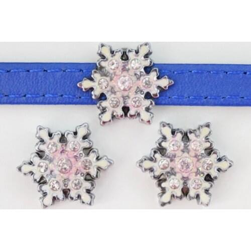 10PCS 8mm Rhinestone Glitter Snowflake Slide Charms Slide Beads DIY 8mm Hole Bracelets Wristbands,Belt Straps Pet Name Collar