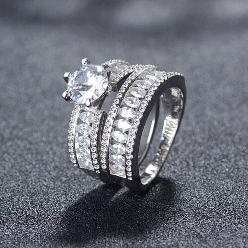 2pcs YaYI Jewelry Top Quality Princess Cut AAA+ White Cubic Zirconia Silver Color Engagement Wedding Heart Party Rings Set Gift