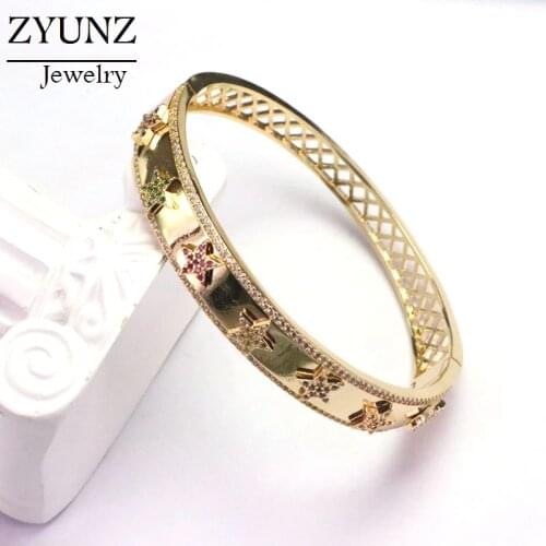 3PCS, Micro Pave Star Bangle Bracelet, Cubic Zirconia Gold color bracelet, Star Braccelet, Bangle bracelet, Fashion Jewelry