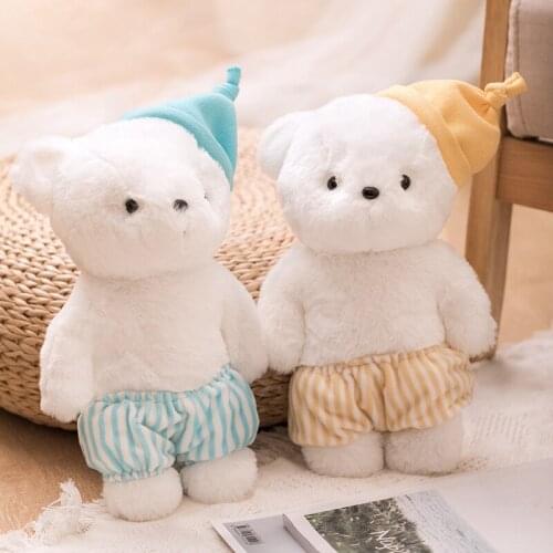 35cm Fluffy Cream Bear Plush Toy Soft Stuffed Cartoon Animal Bear With Hat Doll Baby Appease Toy Lover Girlfriends Birthday Gift