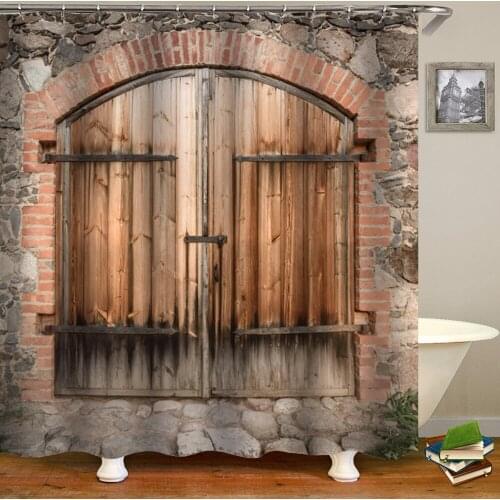3D Castle Wooden Door Print Bath Set 4 In 1 Waterproof Fabric Shower Curtain Bathroom Curtains Non Slip Toilet Cover Rugs Mat