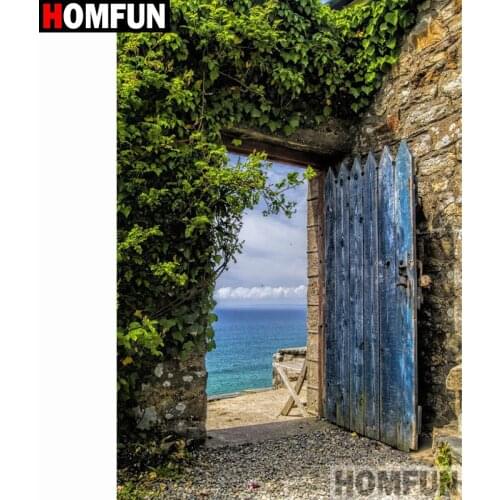 HOMFUN Full Square/Round Drill 5D DIY Diamond Painting "Door sea view " Diamond Embroidery Cross Stitch Home Decor A27807