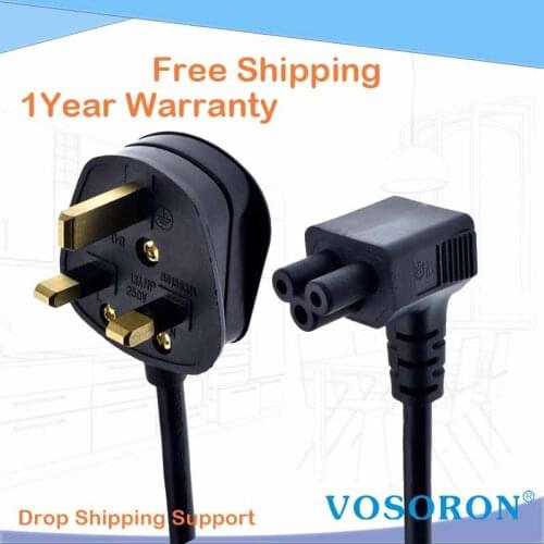 British 3 pins plug to C5 90 Degree/Angle Cloverleaf Lead Power Cable Lead Cord PC Monitor About 1.5m 5ft