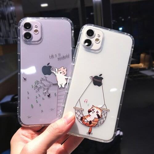 Cute Cat and Rabbit Painting Cases For iPhone 12 Mini 11 12 Pro Max 7 8 Plus X XSMax Clear Shockproof Camera Protection Soft TPU
