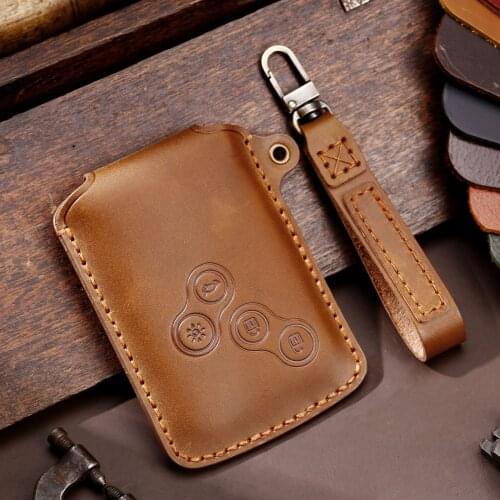 Leather Car Key Case Cover For Renault Duster Captur Clio Logan Megane 1 2 3 Koleos Scenic 4button key