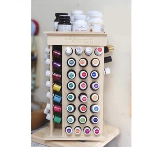 Wooden Rotary Display Stand Essential Oil Rack Organizer Display for Essential Oils Fragrance and Cosmetic Multi Hole Storage