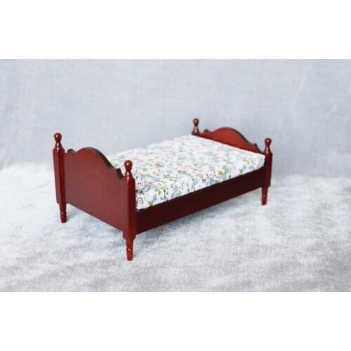 M02-X046 children baby gift Toy 1:12 Dollhouse mini Furniture Miniature rement Vintage European coffee single bed 1pcs