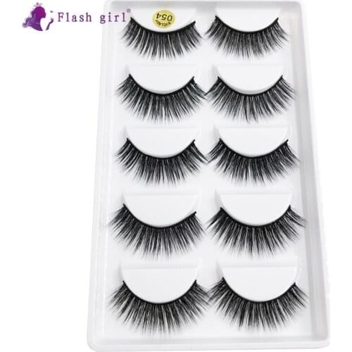 Flash Girl 3D Mink Lashes 5 Pairs Natural False Eyelashes Soft Fake Lashes Makeup Eyelash Extension Silk Eyelash 054