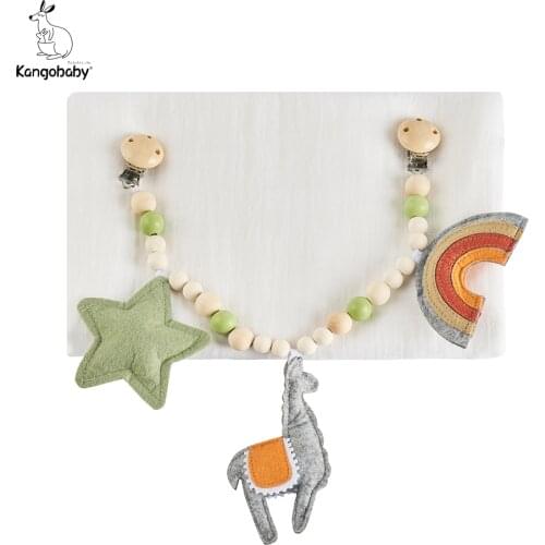 Kangobaby #My Soft Life# Cute Baby Pram Toy Lotus Wood Teether With Muslin Swaddle Blanket Baby Bracelet